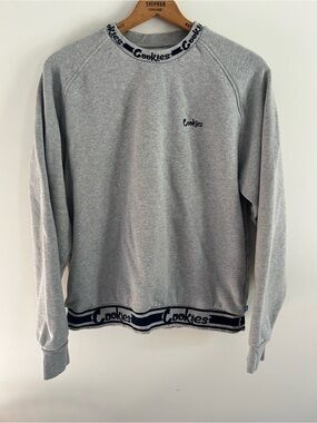 Cookies Clothing Mens XL Grey Jacquard Collar Ribbed Trim Crewneck Sweatshirt